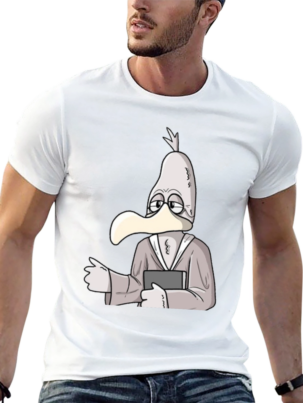 Cartoon Seagull Teacher Black T-Shirt