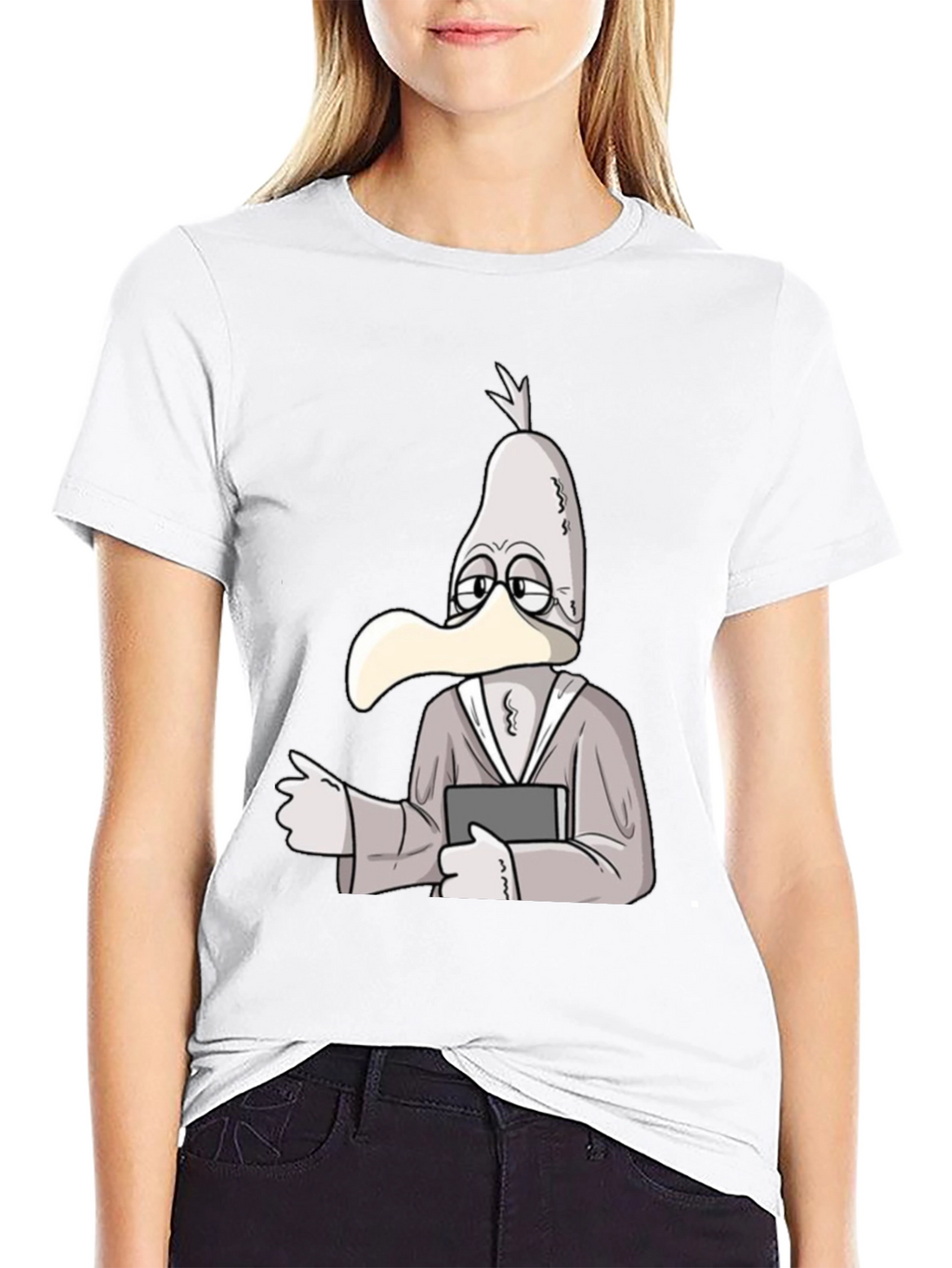 Cartoon Seagull Teacher Black T-Shirt