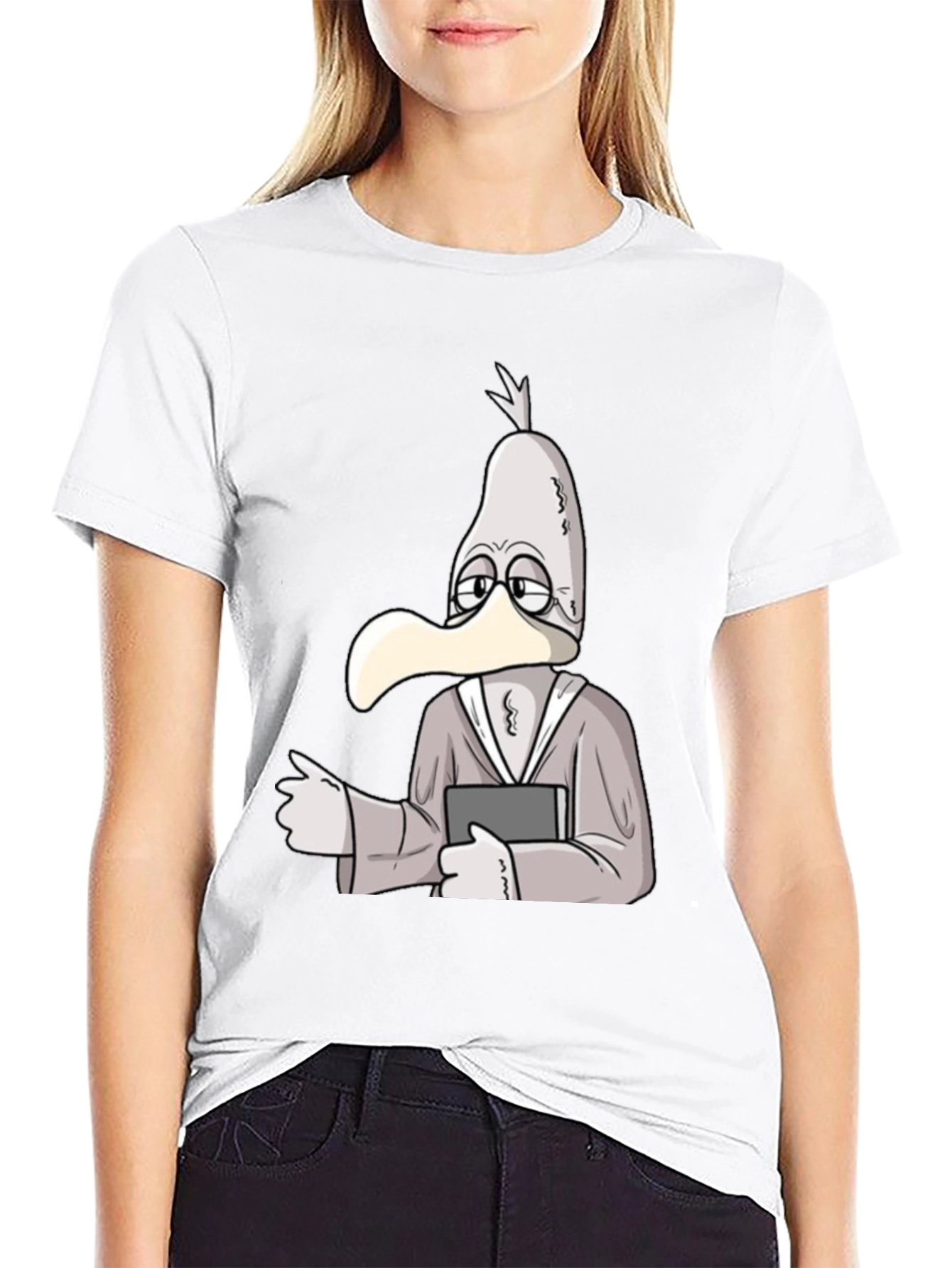 Cartoon Seagull Teacher Black T-Shirt