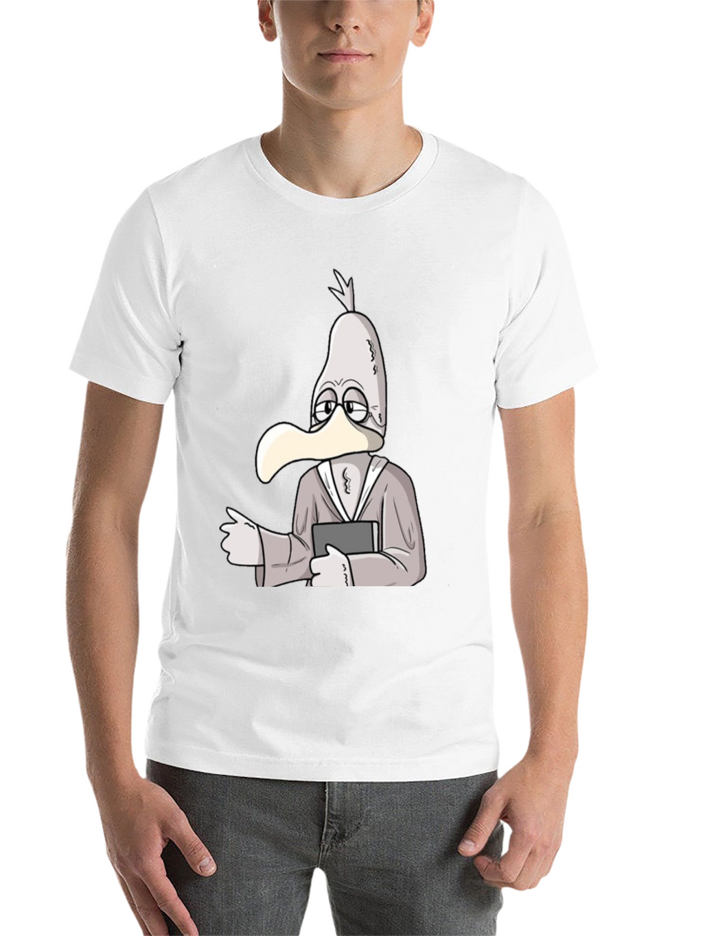 Cartoon Seagull Teacher Black T-Shirt