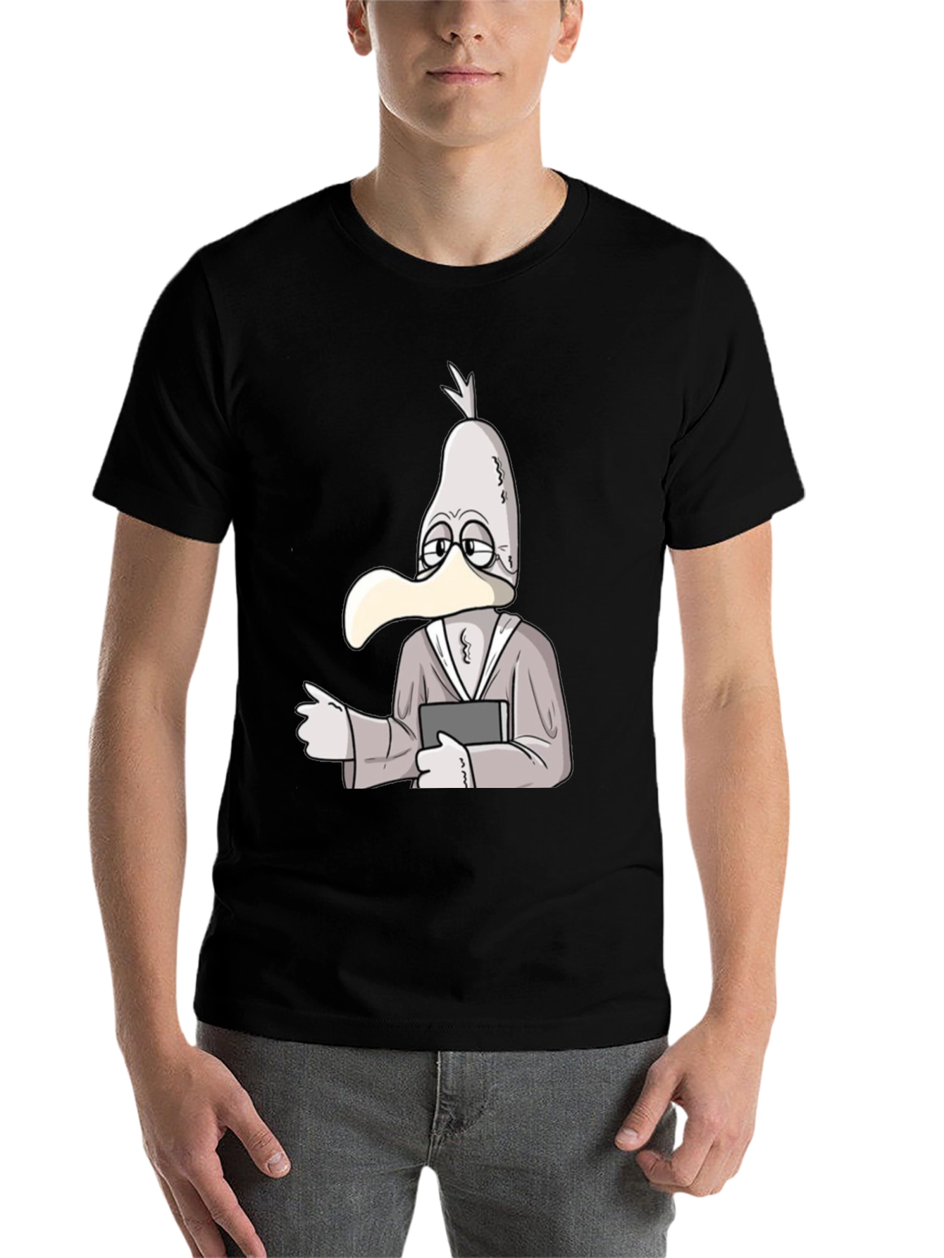 Cartoon Seagull Teacher Black T-Shirt