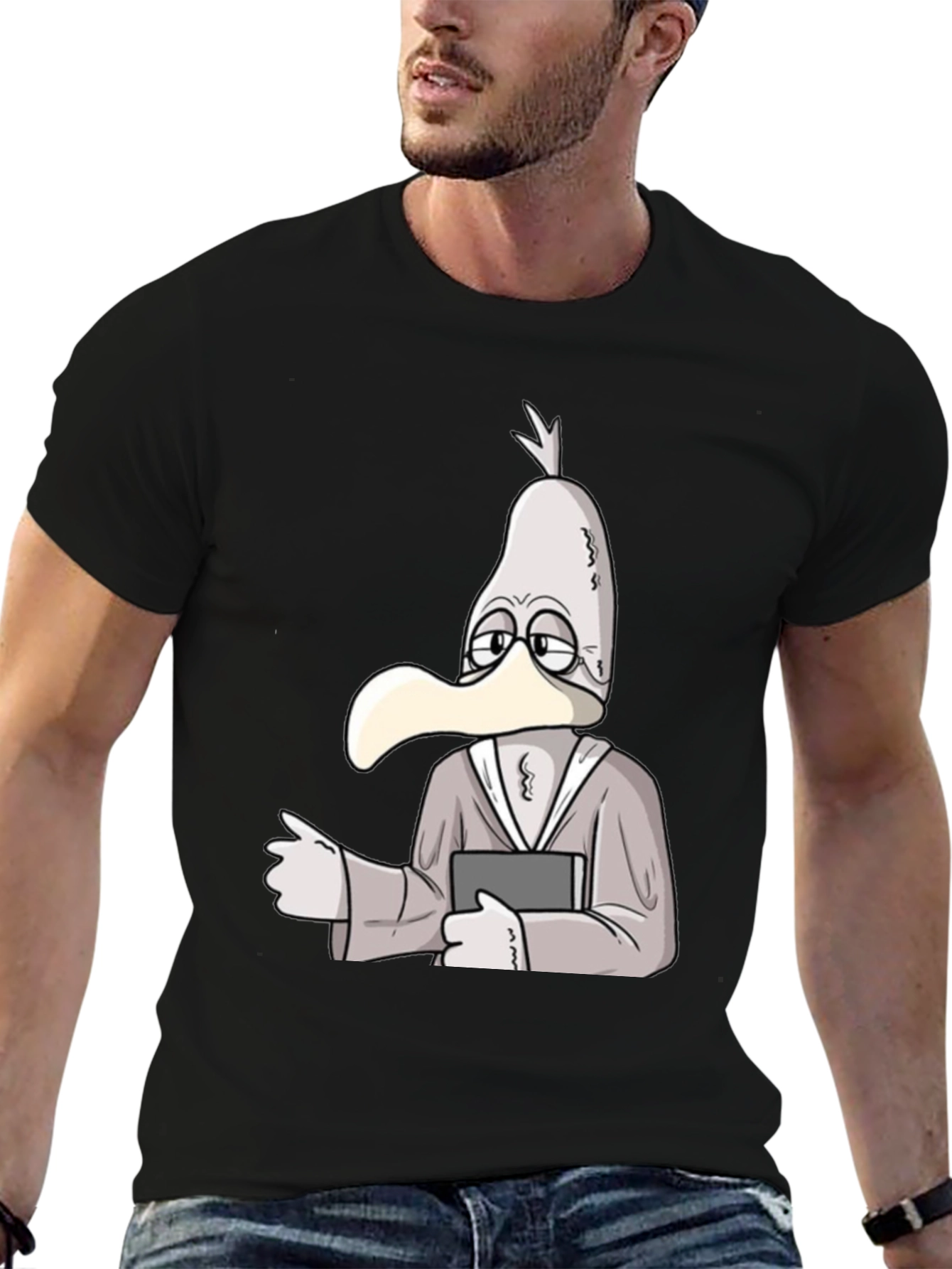 Cartoon Seagull Teacher Black T-Shirt