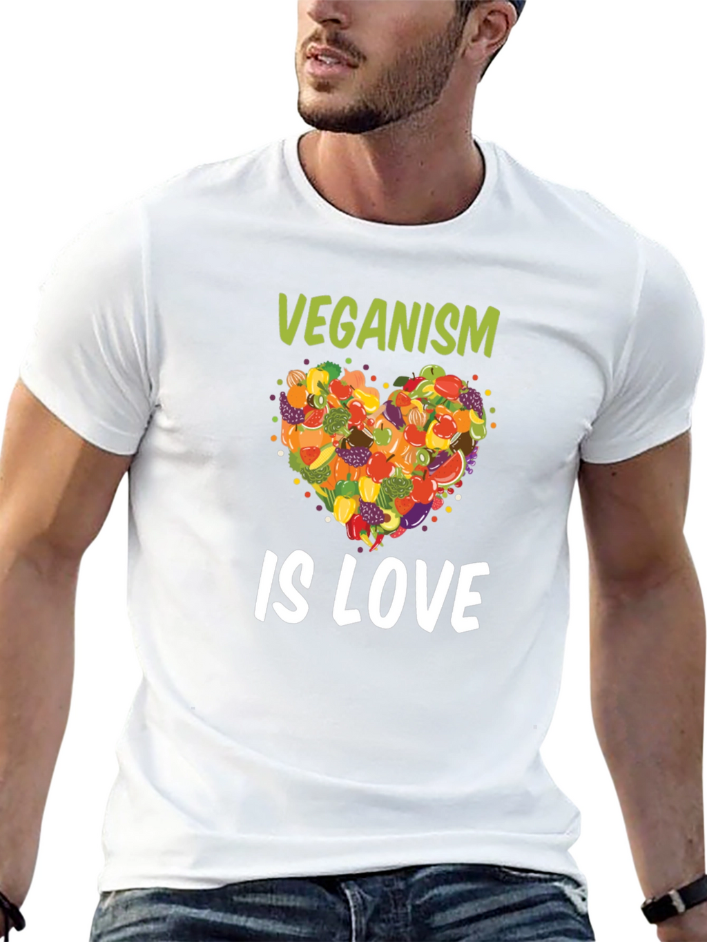 Veganism Is Love T-Shirt Fruit Heart Tee