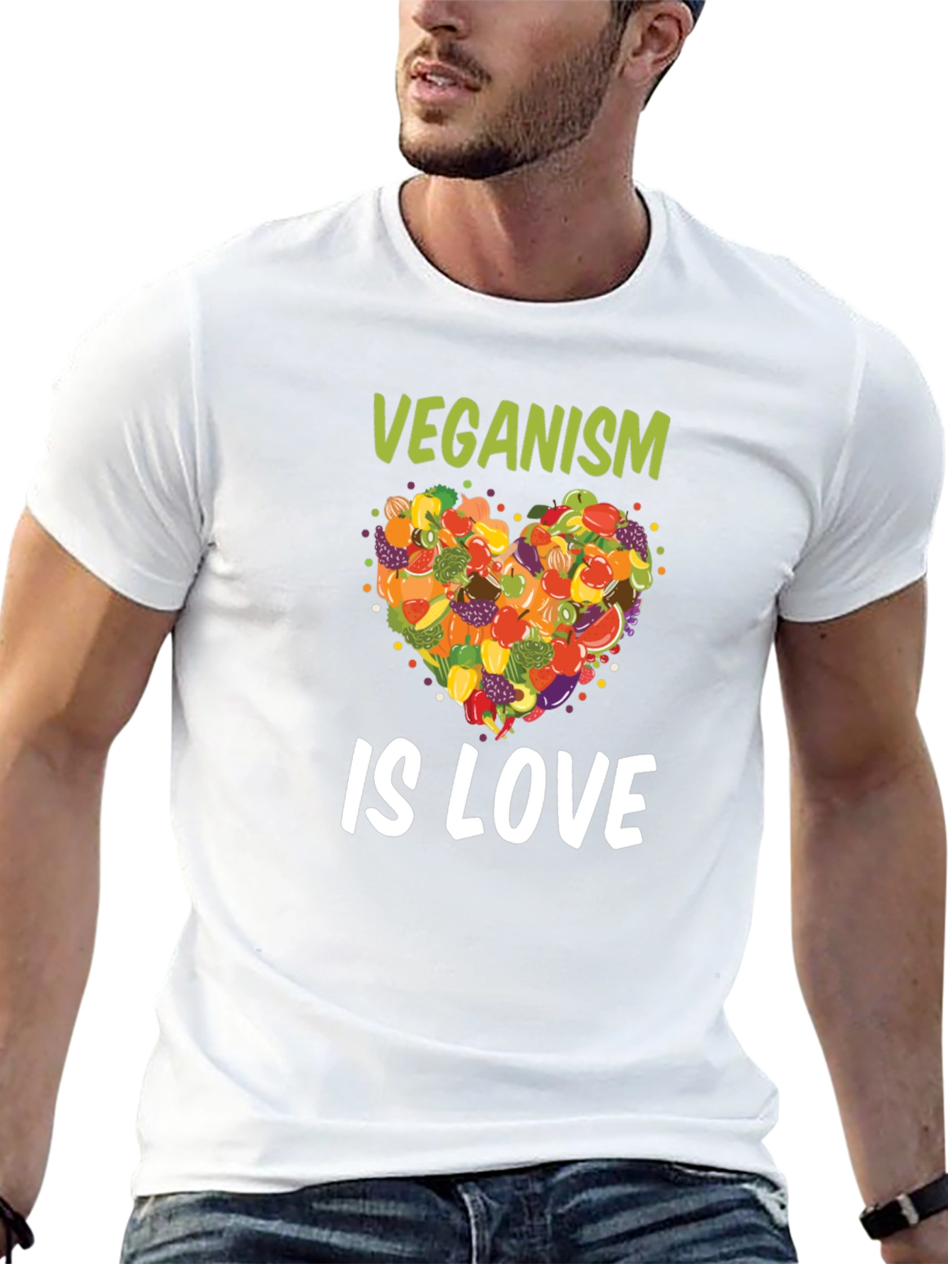 Veganism Is Love T-Shirt Fruit Heart Tee