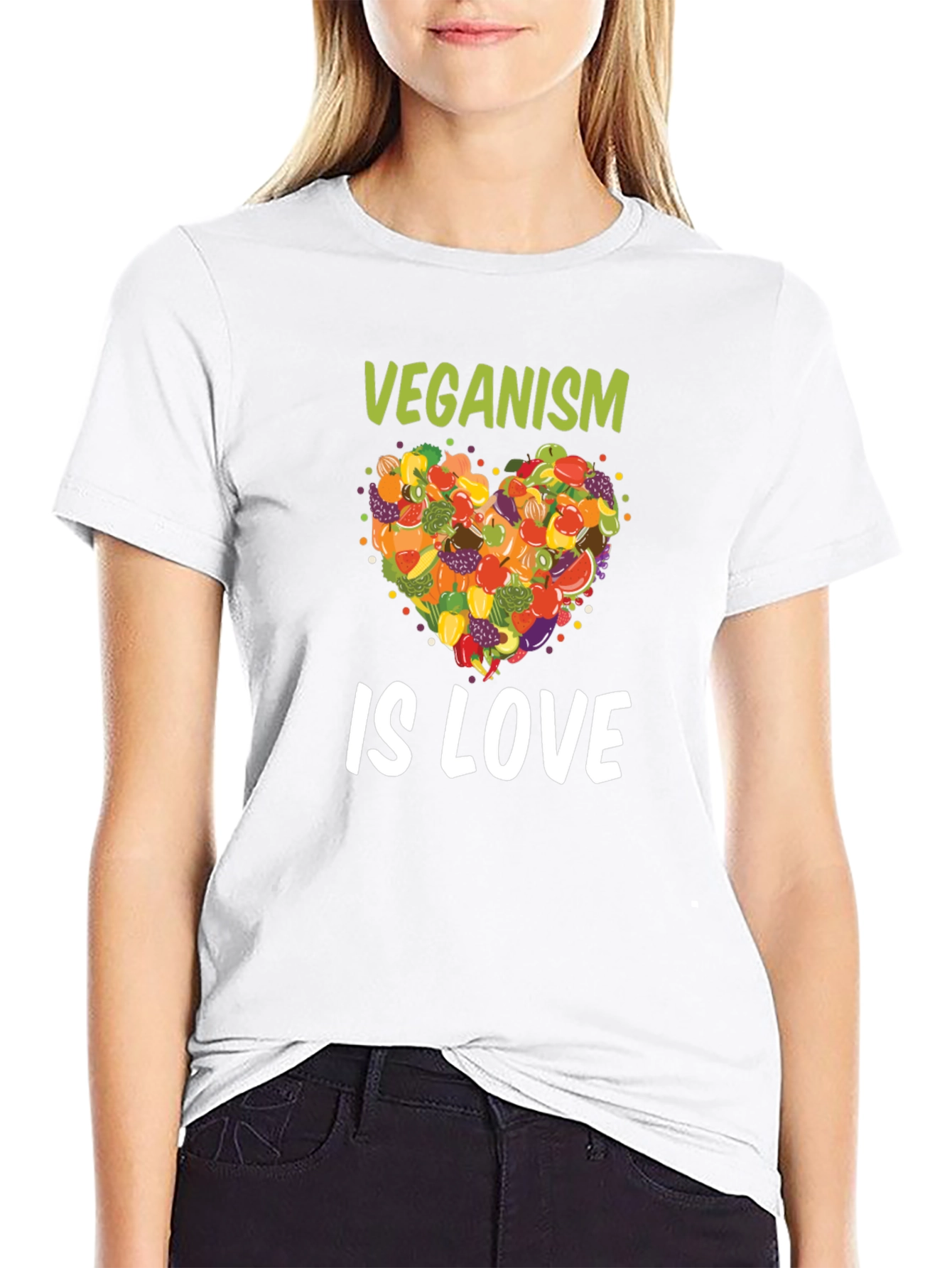 Veganism Is Love T-Shirt Fruit Heart Tee