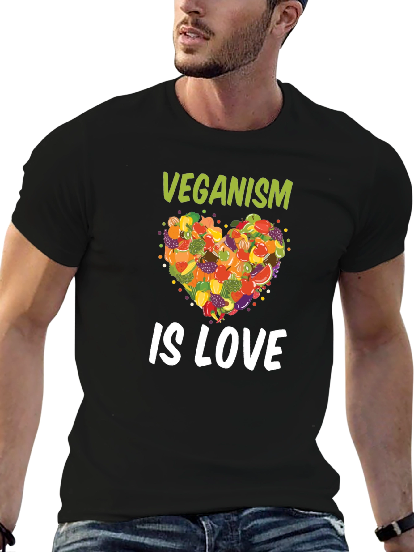 Veganism Is Love T-Shirt Fruit Heart Tee