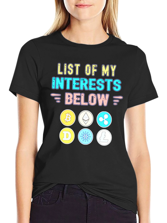 Crypto Interests T-Shirt Bitcoin Ethereum Cardano Litecoin