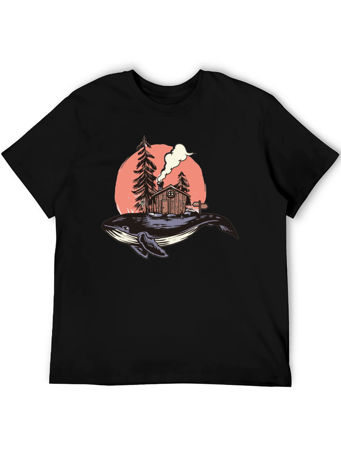Whale Cabin Graphic Tee - Unique Design Black T-Shirt