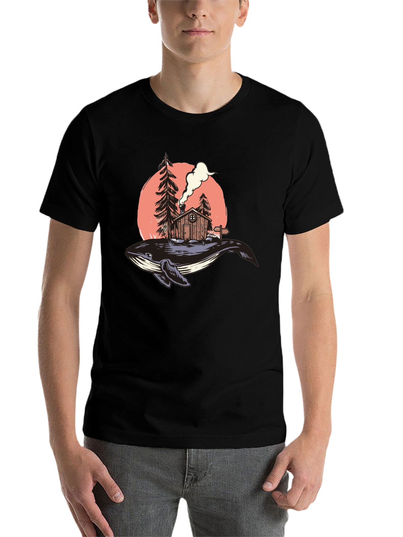 Whale Cabin Graphic Tee - Unique Design Black T-Shirt