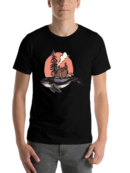 Whale Cabin Graphic Tee - Unique Design Black T-Shirt