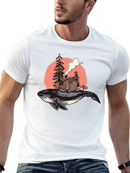 Whale Cabin Graphic Tee - Unique Design Black T-Shirt