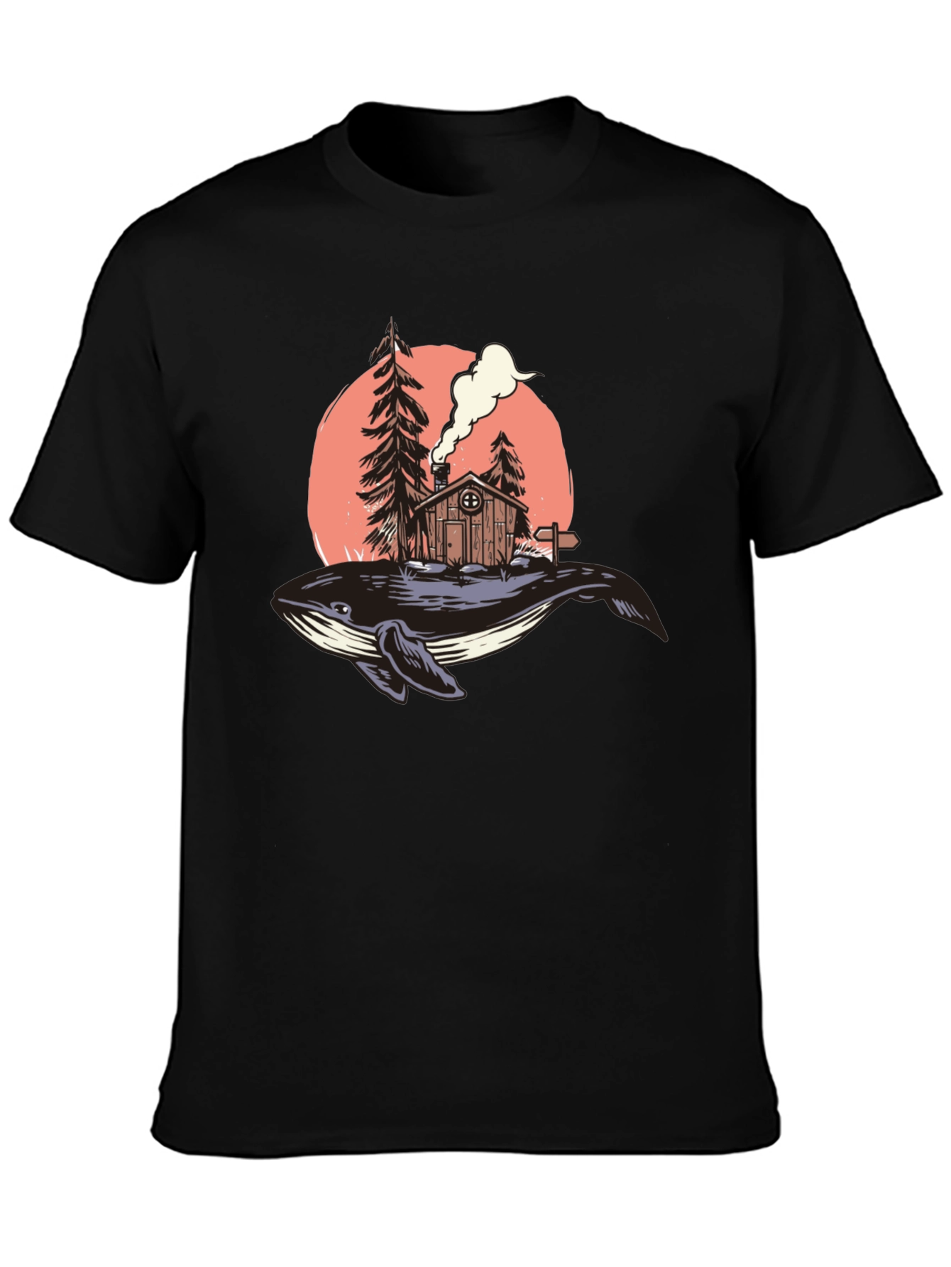 Whale Cabin Graphic Tee - Unique Design Black T-Shirt
