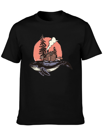 Whale Cabin Graphic Tee - Unique Design Black T-Shirt