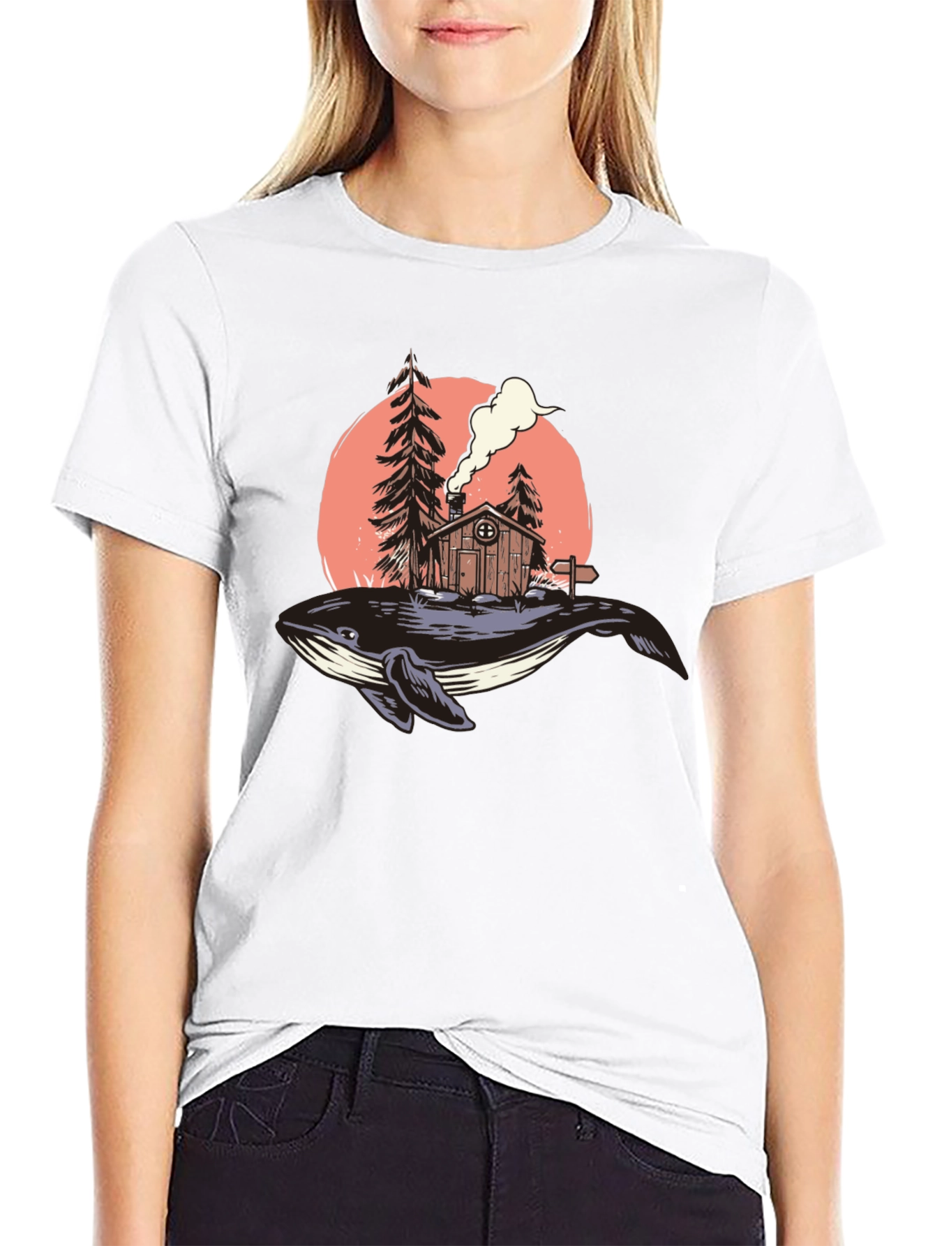 Whale Cabin Graphic Tee - Unique Design Black T-Shirt