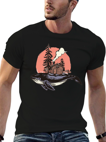 Whale Cabin Graphic Tee - Unique Design Black T-Shirt