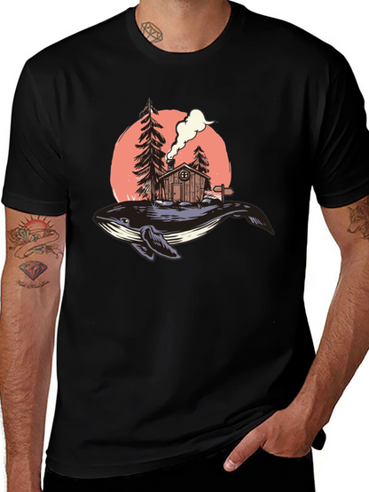 Whale Cabin Graphic Tee - Unique Design Black T-Shirt