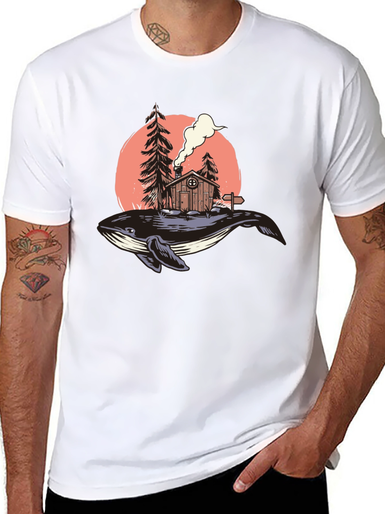 Whale Cabin Graphic Tee - Unique Design Black T-Shirt