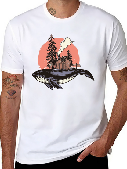 Whale Cabin Graphic Tee - Unique Design Black T-Shirt