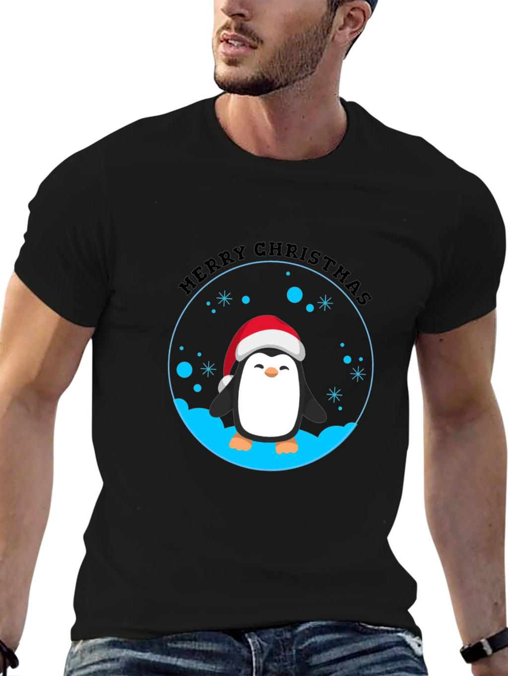 Penguin Merry Christmas Black T-Shirt