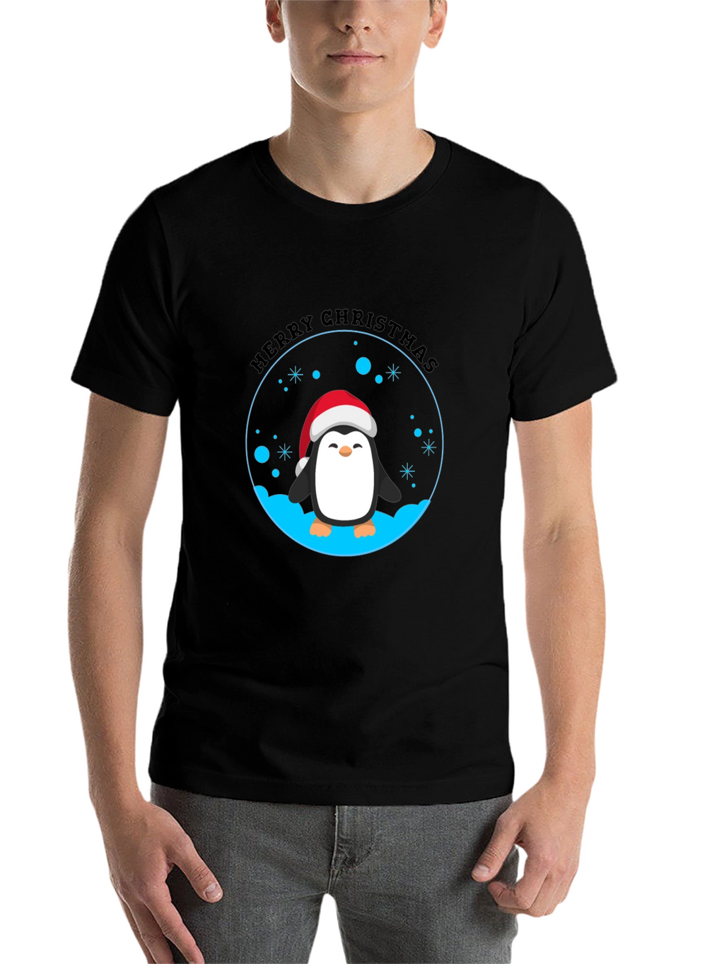 Penguin Merry Christmas Black T-Shirt