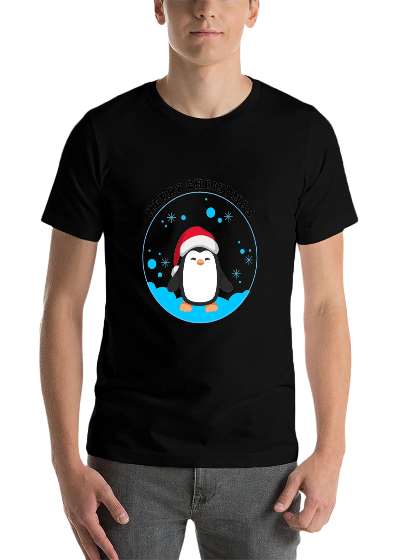 Penguin Merry Christmas Black T-Shirt