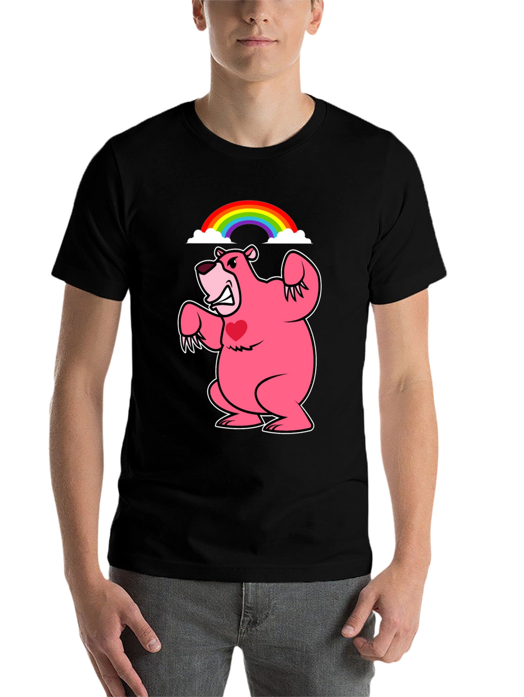 Rainbow Bear T-Shirt - Black Crew Neck