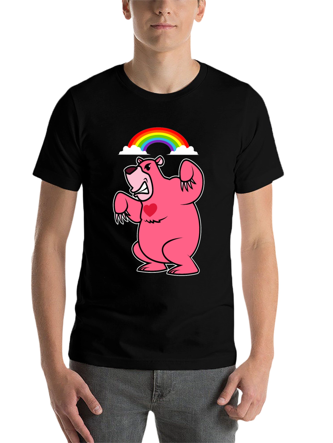 Rainbow Bear T-Shirt - Black Crew Neck