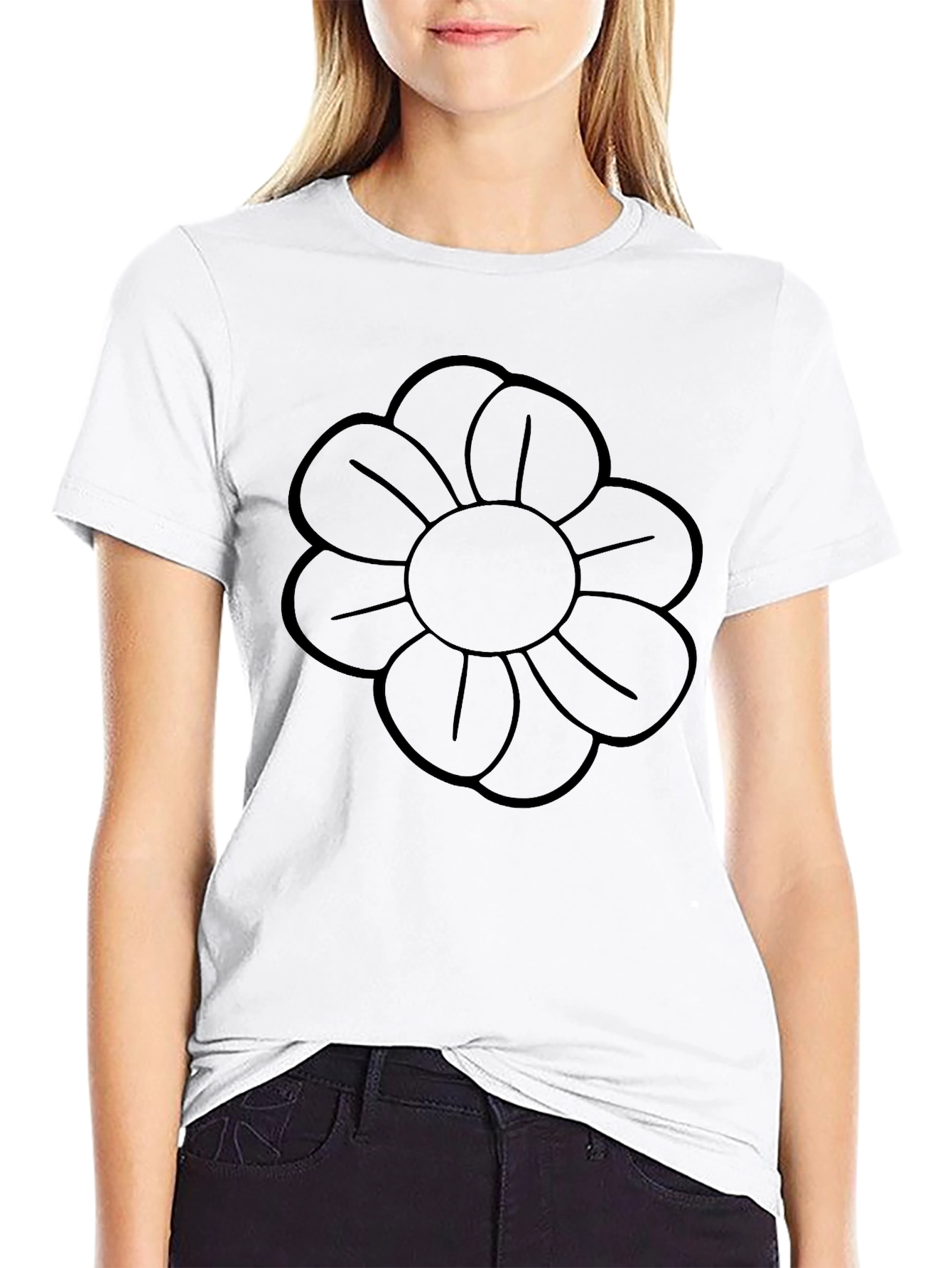 Black Flower Graphic Crew Neck T-Shirt