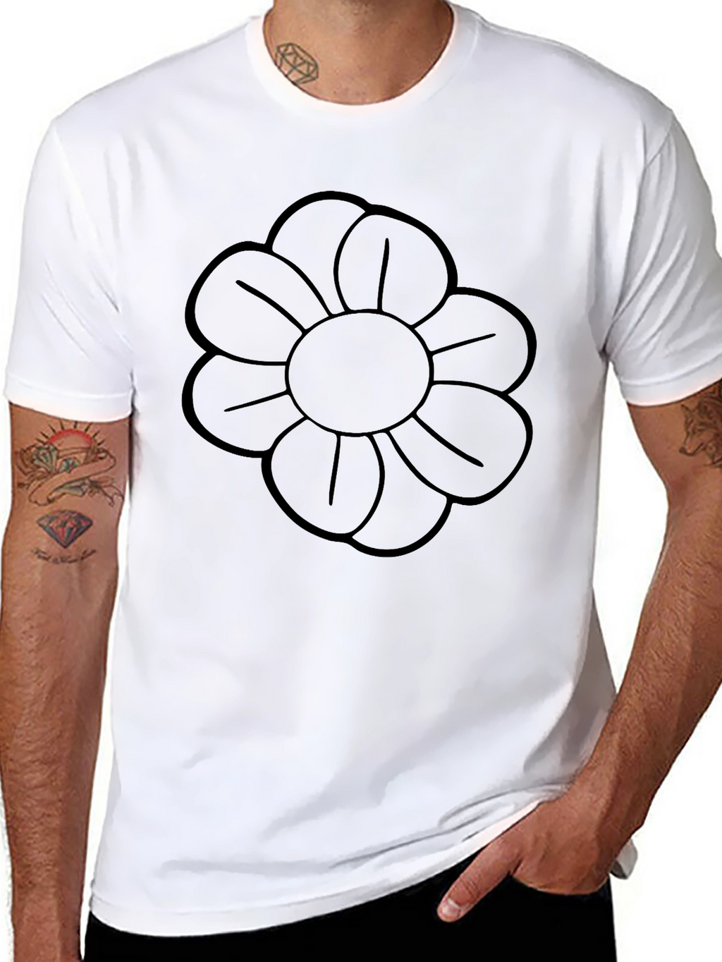Black Flower Graphic Crew Neck T-Shirt