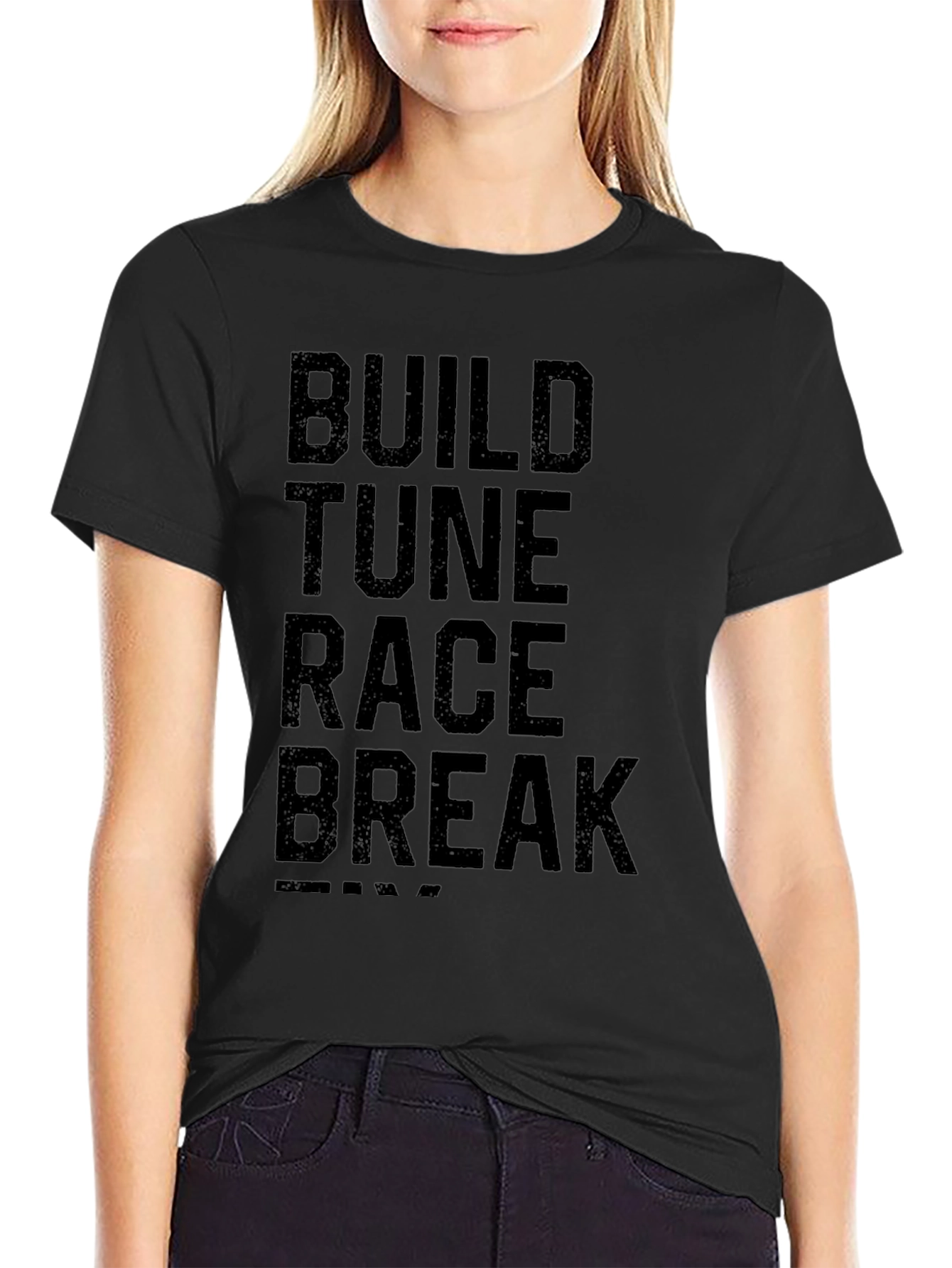 Build Tune Race Break Graphic Tee - Black Cotton T-Shirt