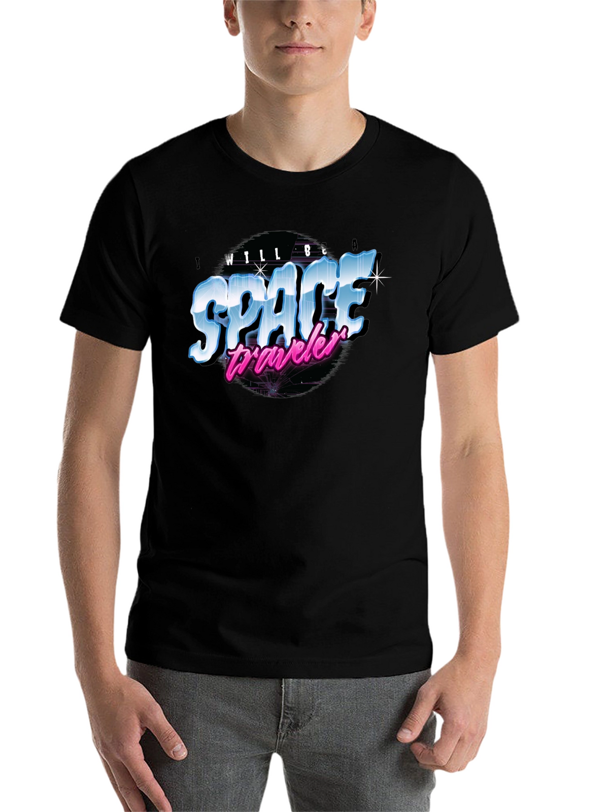 Retro Space Traveler Black T-Shirt