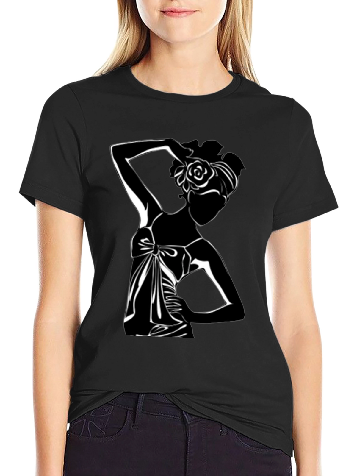 Elegant Silhouette Tee - Stylish Black Graphic T-Shirt