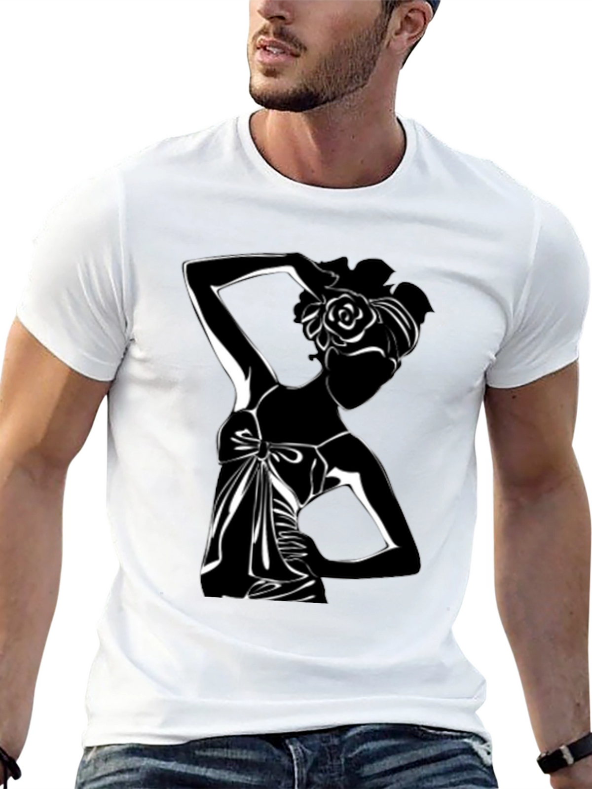 Elegant Silhouette Tee - Stylish Black Graphic T-Shirt