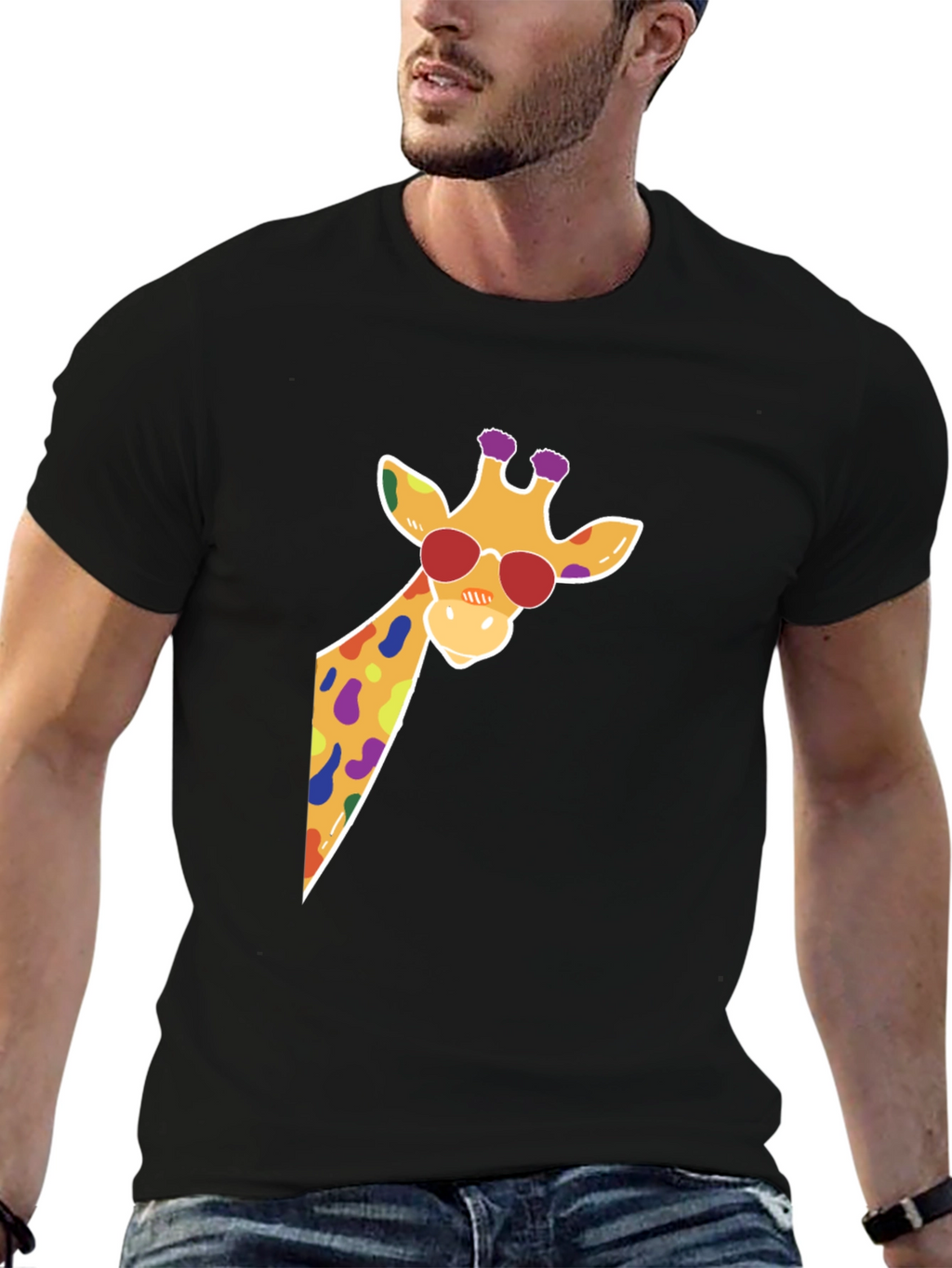 Cool Giraffe Graphic Tee - Black Cotton T-Shirt