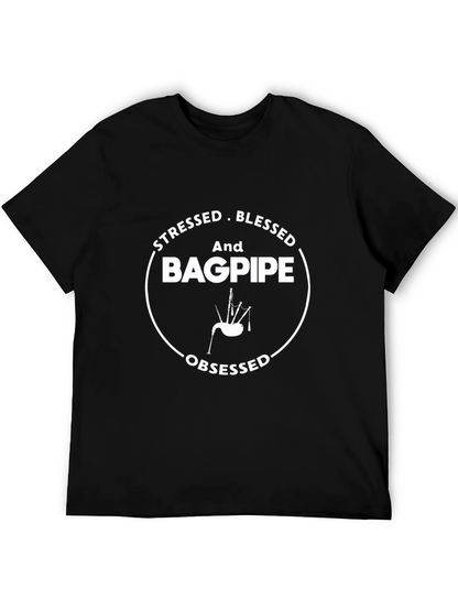 Stressed Blessed Bagpipe Obsessed Graphic Tee
