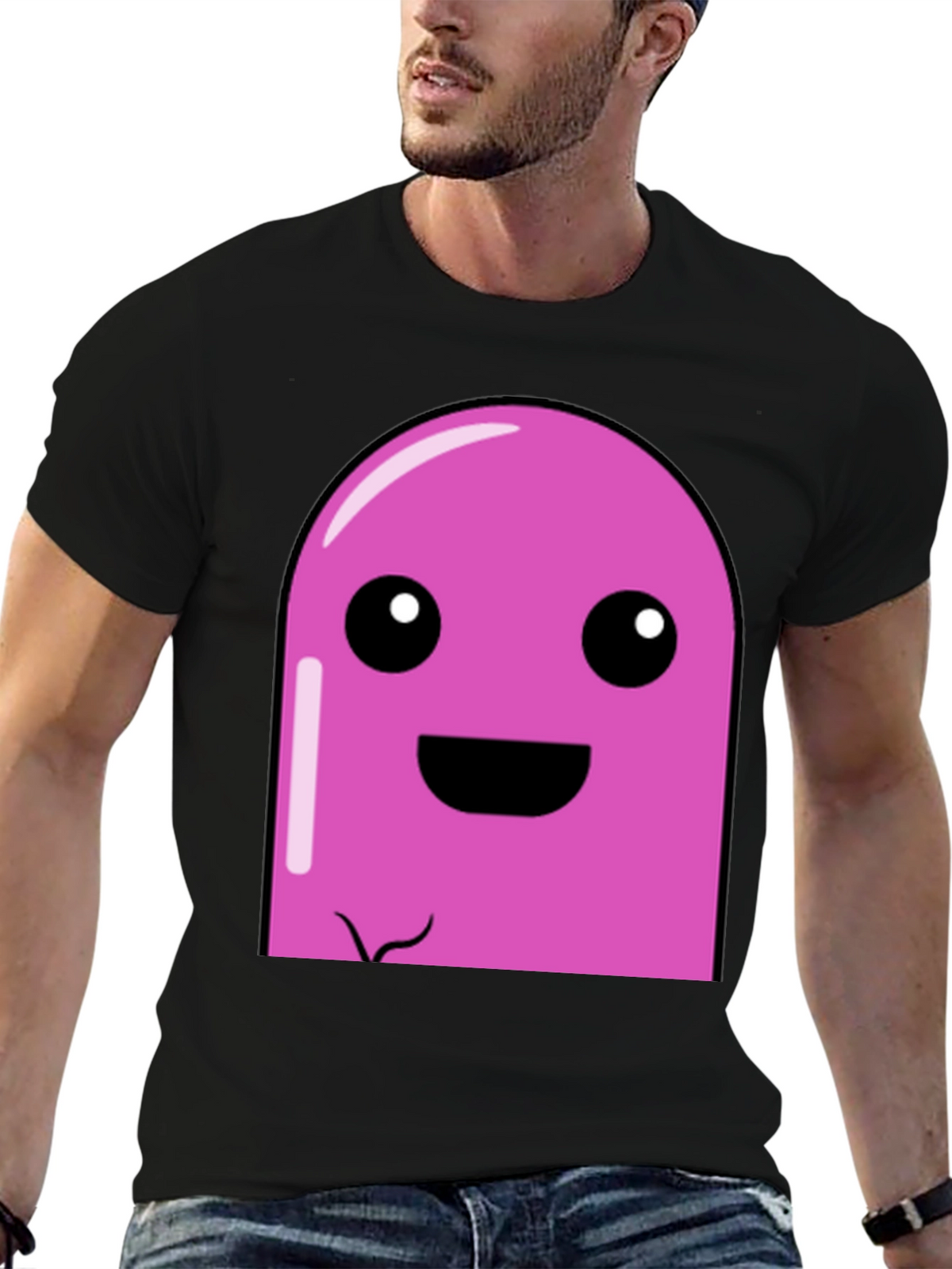 Pink Cartoon Character Graphic Black T-Shirt