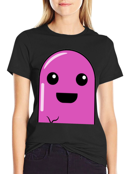 Pink Cartoon Character Graphic Black T-Shirt