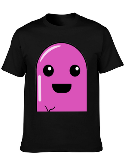 Pink Cartoon Character Graphic Black T-Shirt