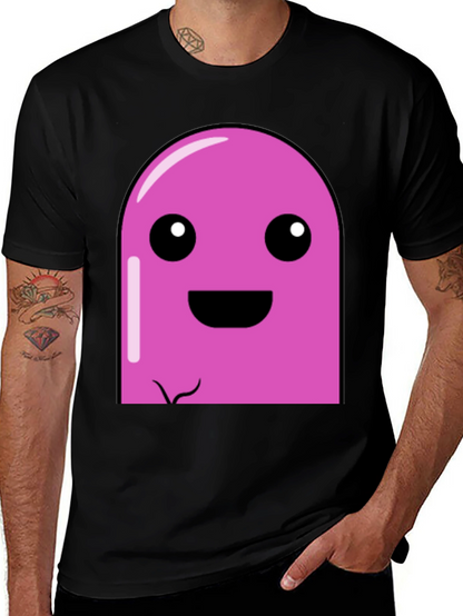 Pink Cartoon Character Graphic Black T-Shirt