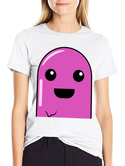 Pink Cartoon Character Graphic Black T-Shirt