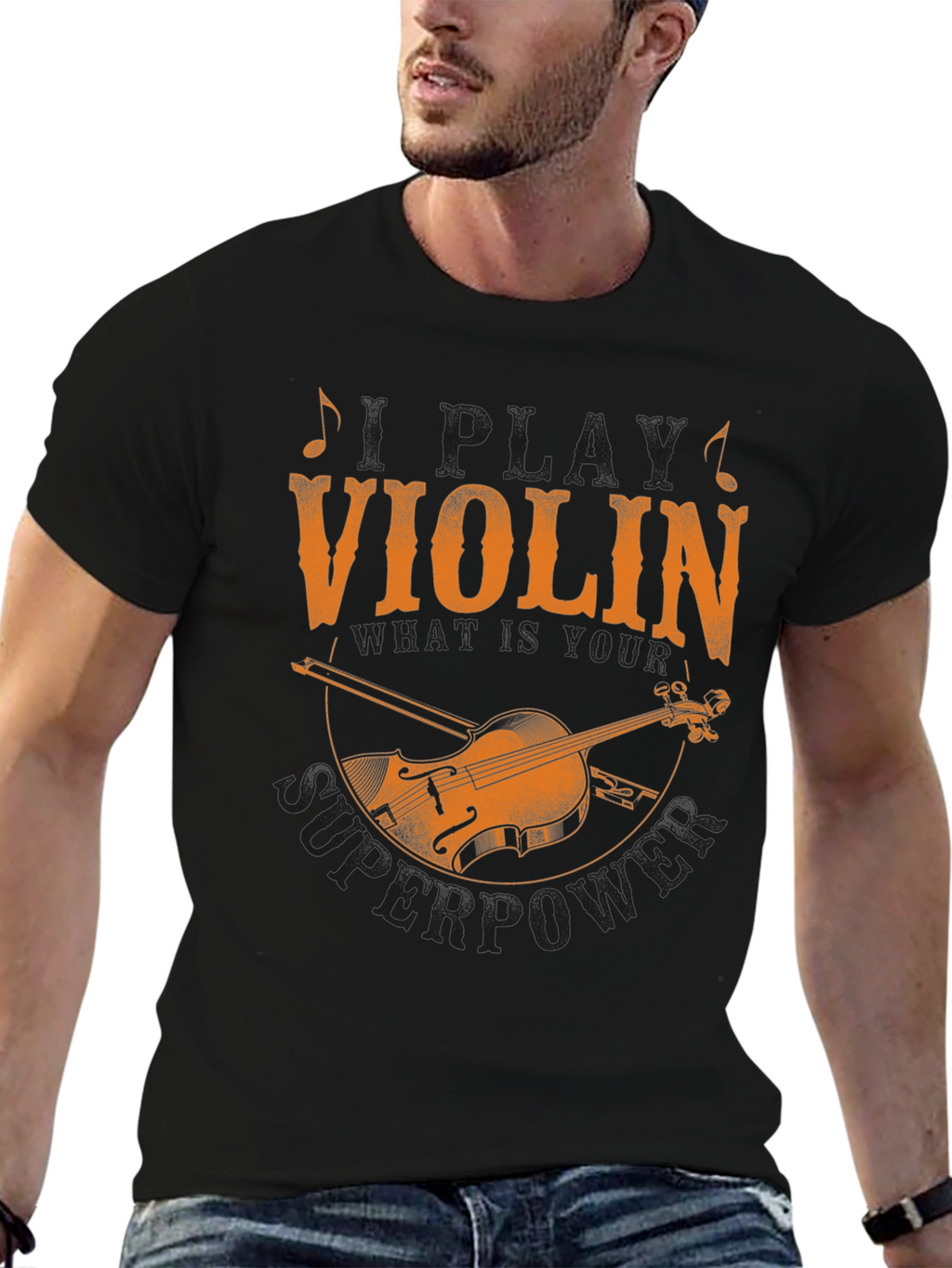 Violin Superpower Graphic Tee - Musicians Novelty T-Shirt