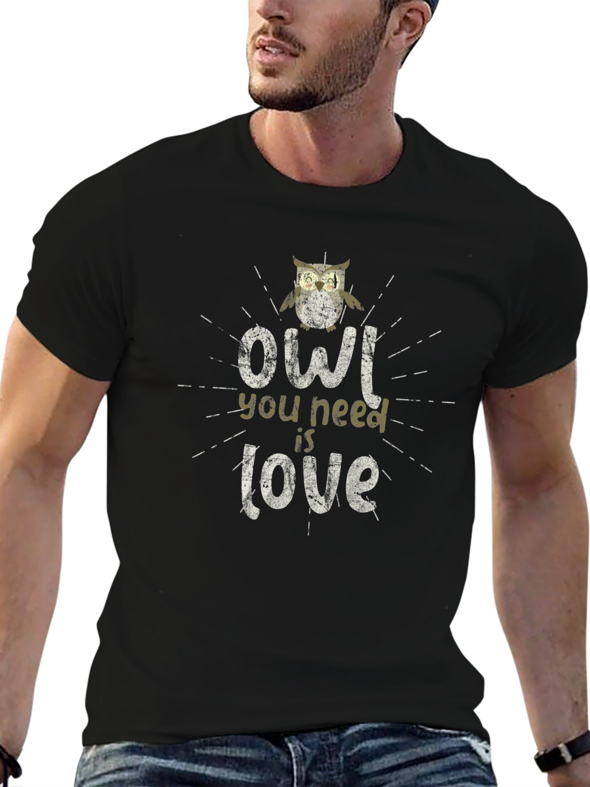 Owl You Need Is Love Graphic T-Shirt - Black