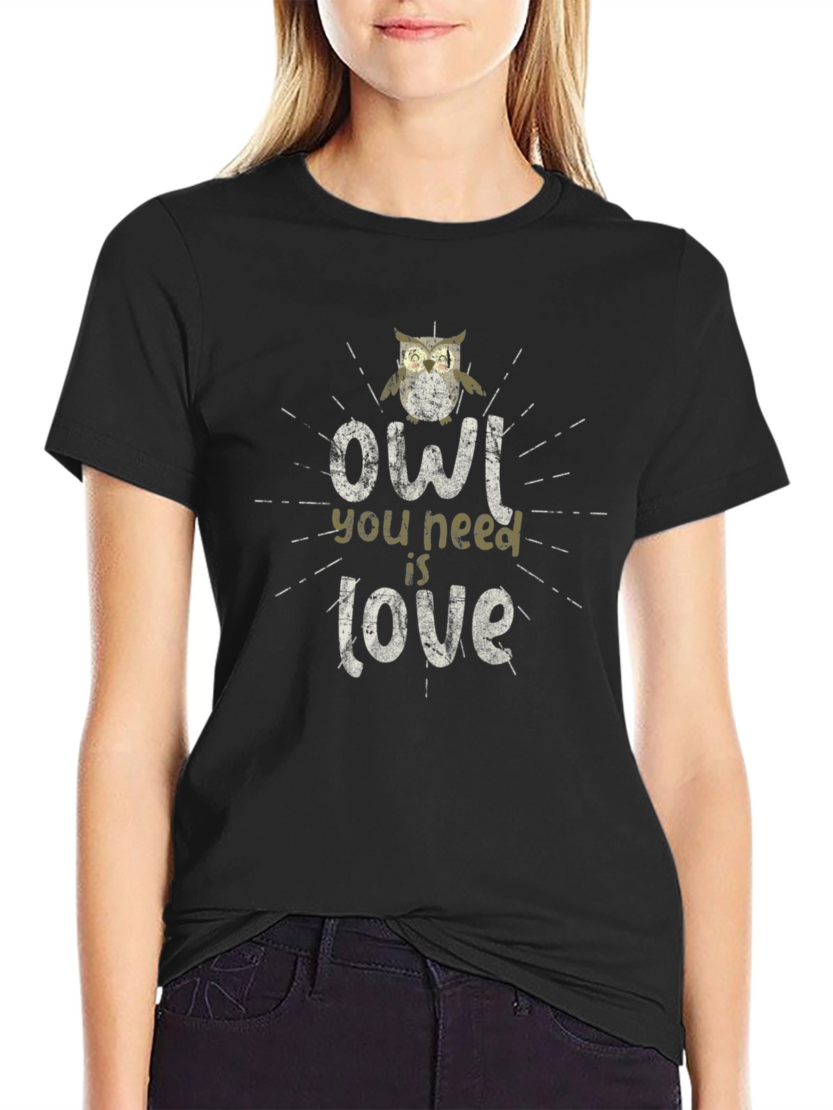 Owl You Need Is Love Graphic T-Shirt - Black