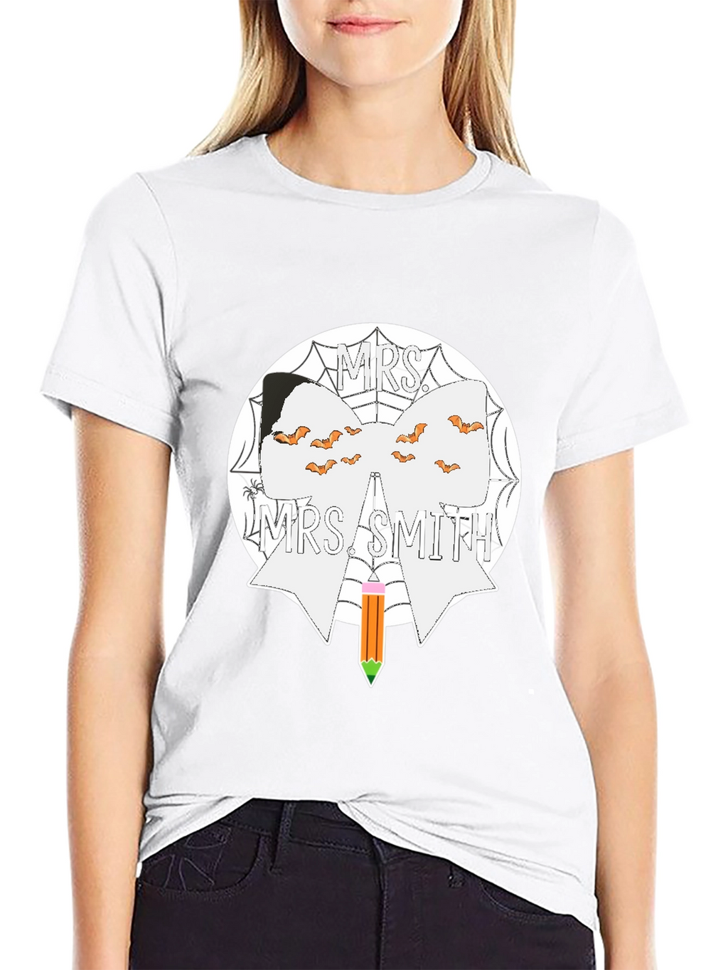 Mrs. Smith Halloween Teacher Bow T-Shirt
