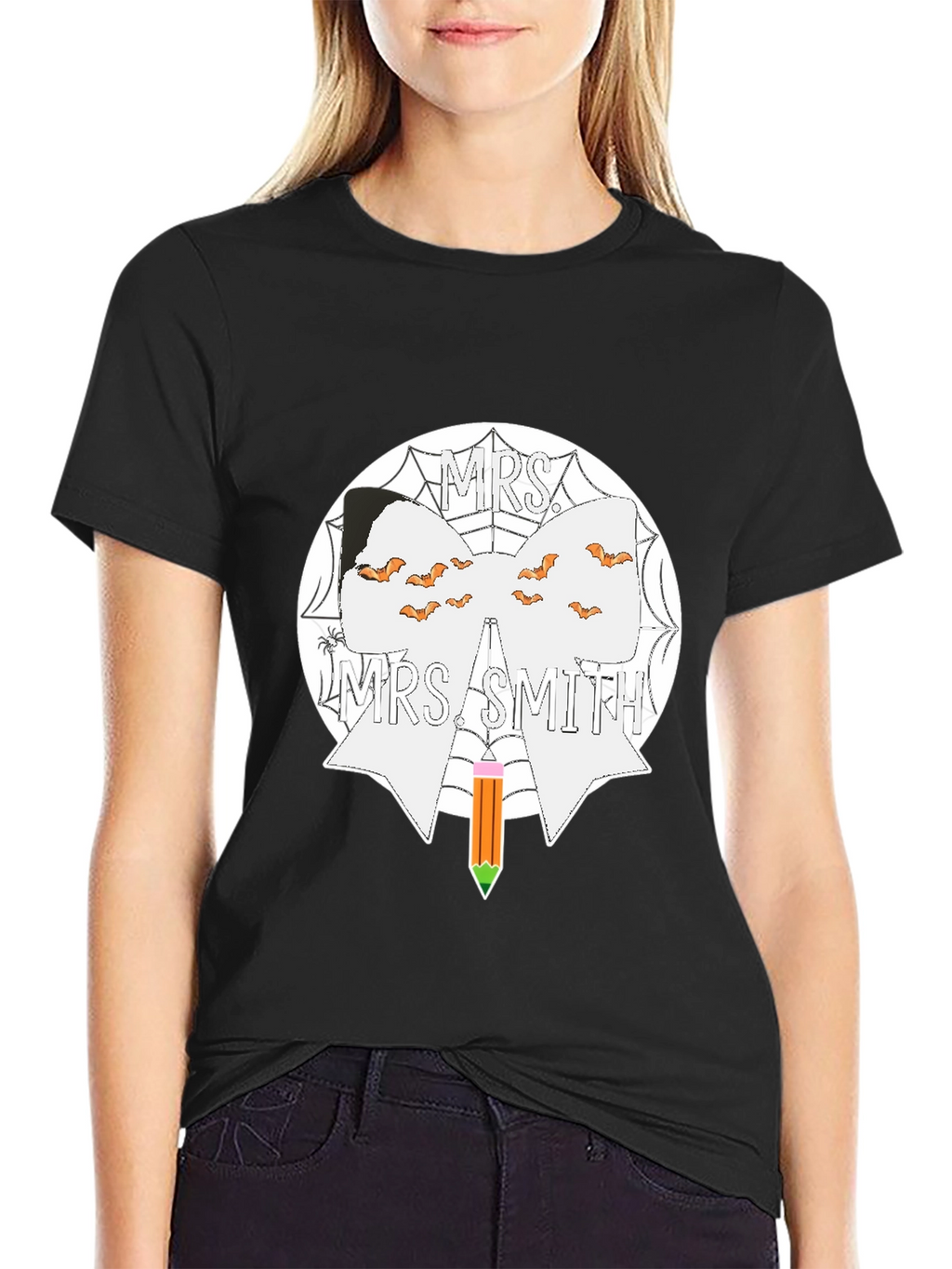 Mrs. Smith Halloween Teacher Bow T-Shirt