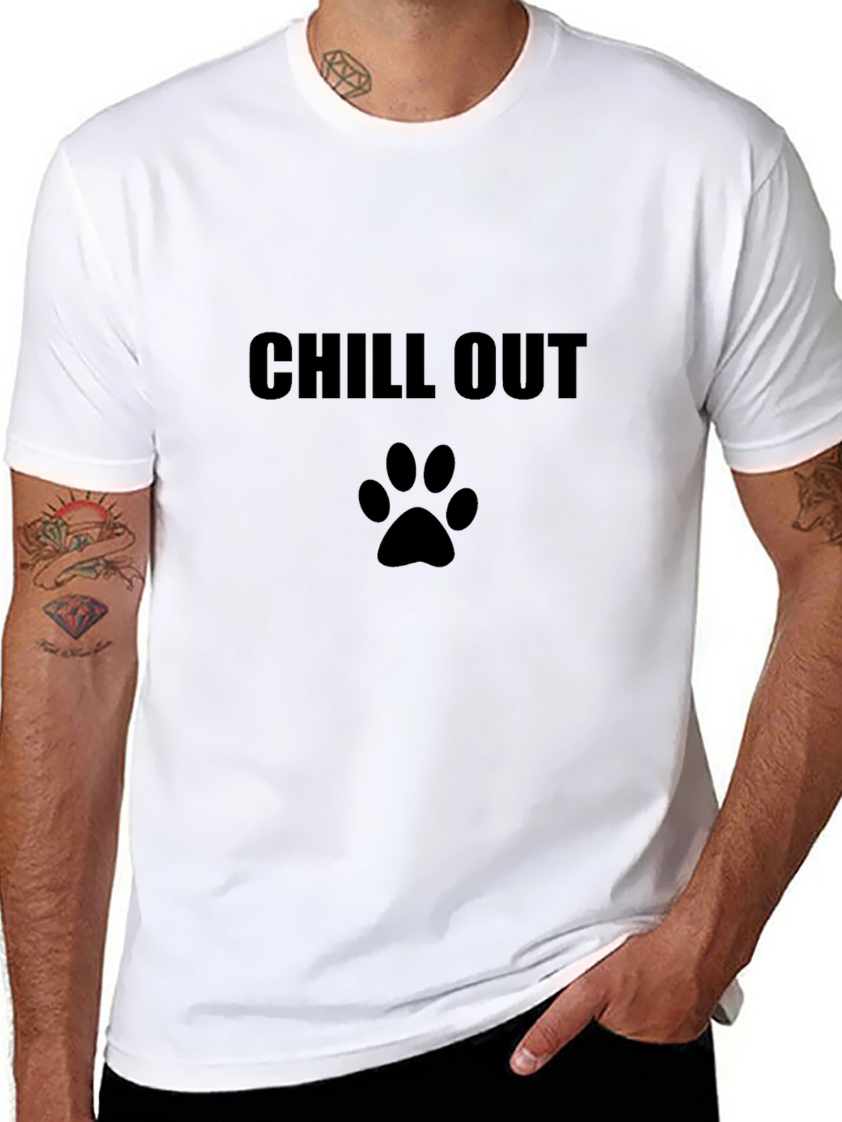 Chill Out Dog Paw Print T-Shirt - Black