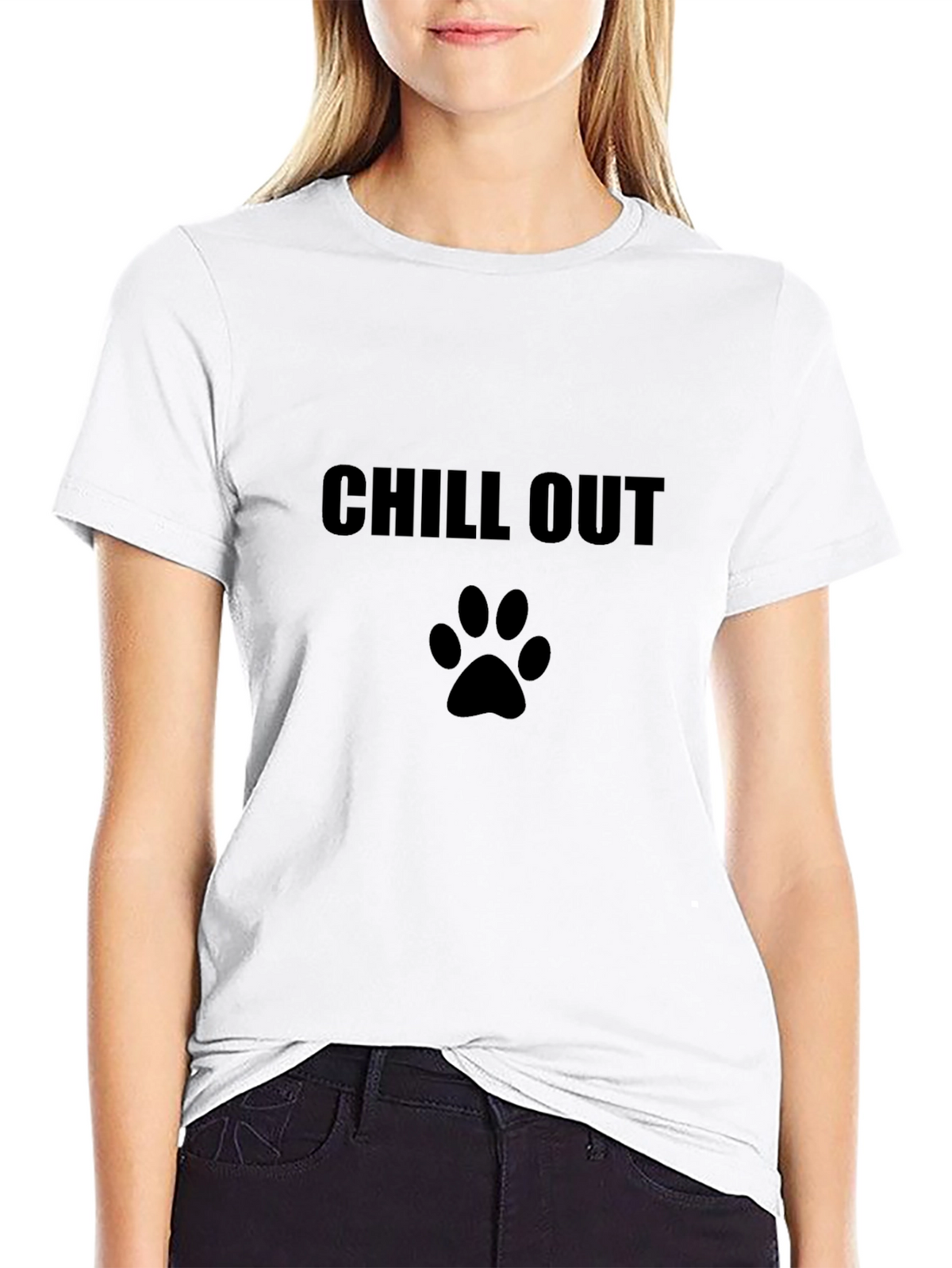 Chill Out Dog Paw Print T-Shirt - Black