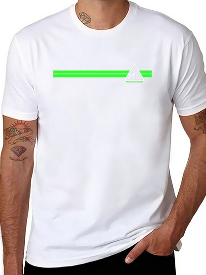 Modern Graphic Tee - Green Stripe & Triangle Design