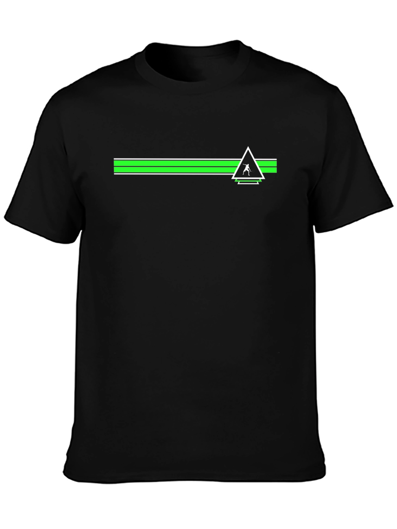 Modern Graphic Tee - Green Stripe & Triangle Design