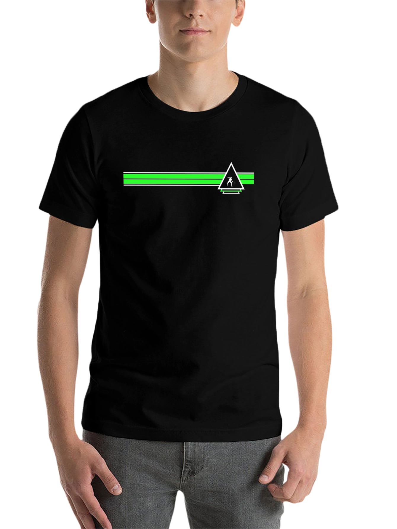 Modern Graphic Tee - Green Stripe & Triangle Design
